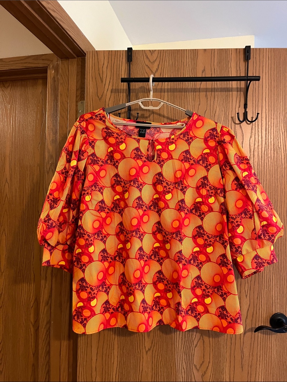 Ashro Afrocentric Orange and Red Circle Tribal Print Blouse